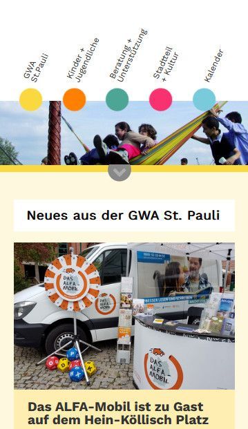 Startseite der Website GWA St. Pauli e.V., Smartphone-Version