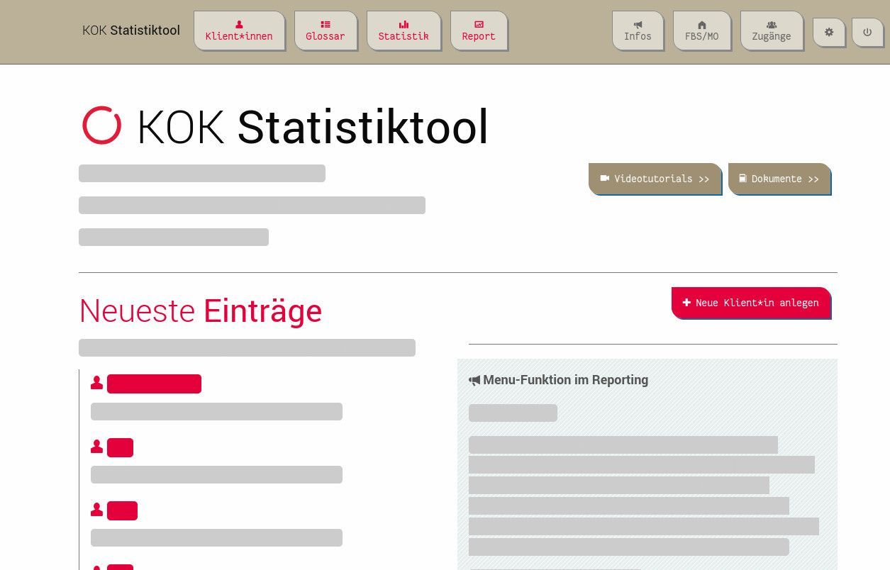 Startseite des KOK Statistiktools