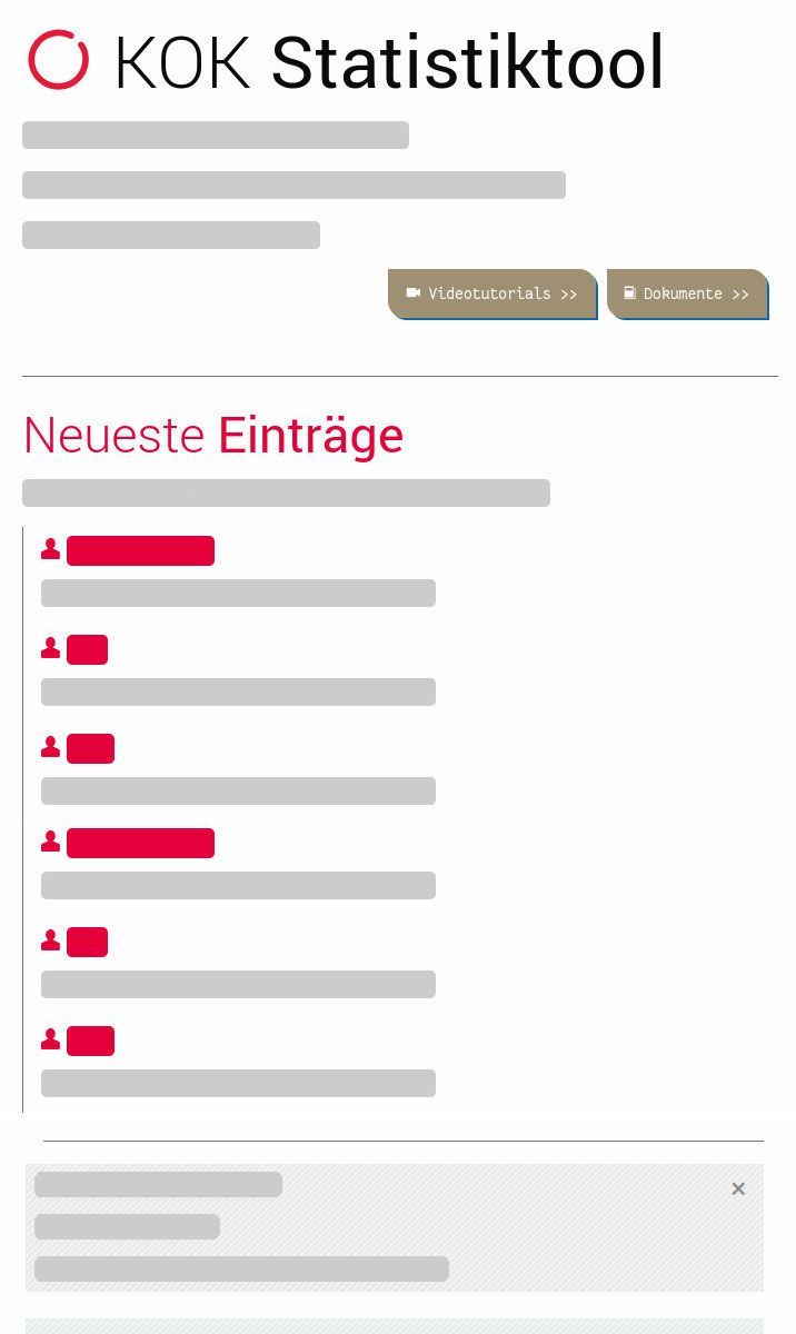 Startseite des KOK Statistiktools, Smartphone-Version