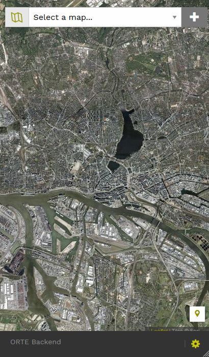Startseite der Webanwendung Orte Backend mit einer Satellitenkarte von Hamburg, Smartphone-Version