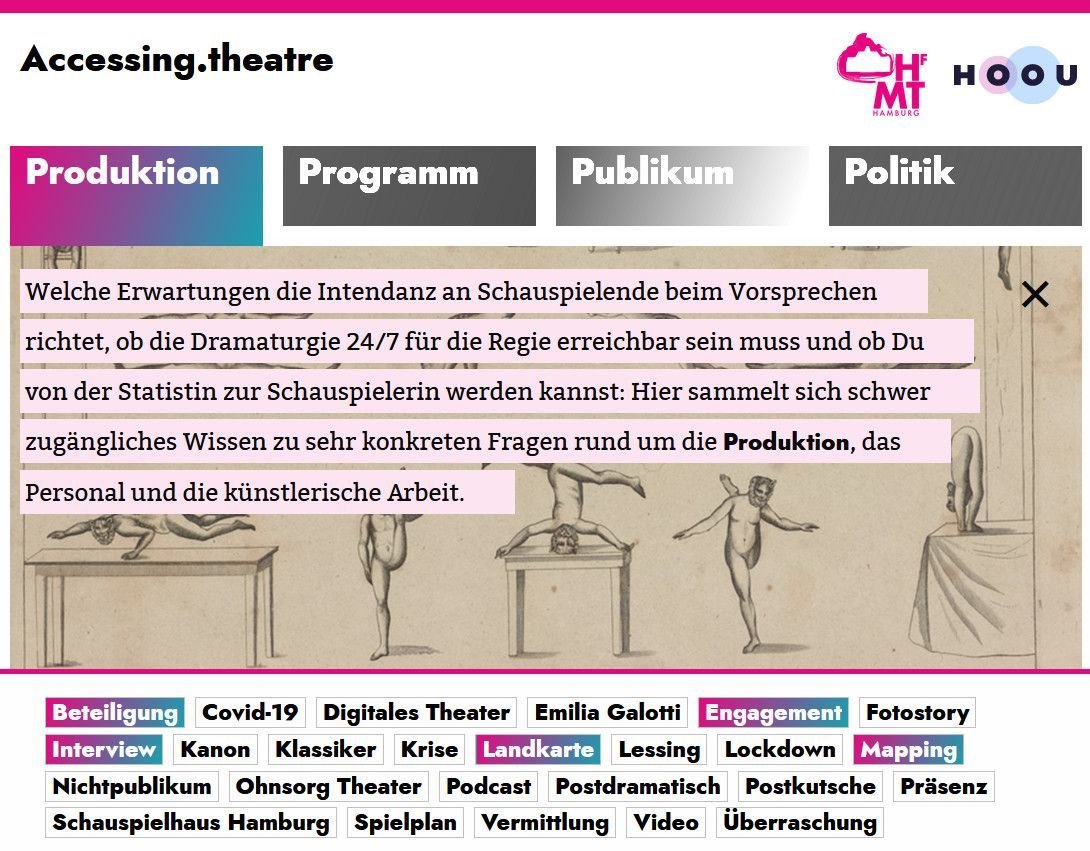 Unterseite der Website Accessing.theater zum Thema „Produktion“