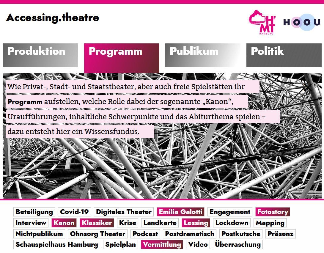 Unterseite der Website Accessing.theater zum Thema „Programm“