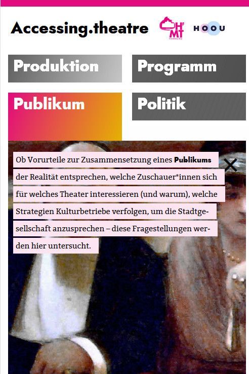 Unterseite der Website Accessing.theater zum Thema „Publikum“, Smartphone-Version