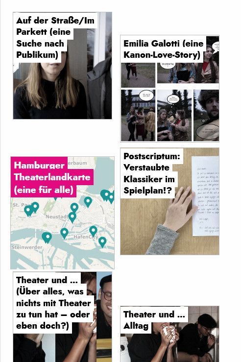 Unterseite der Website Accessing.theater mit Kachelansicht der Beiträge, Smartphone-Version