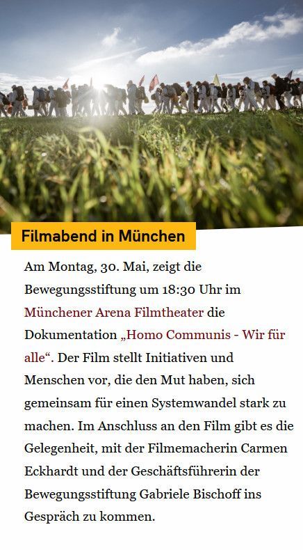 Unterseite der Bewegungsstiftung mit einer Veranstaltungsankündigung, Smartphone-Version