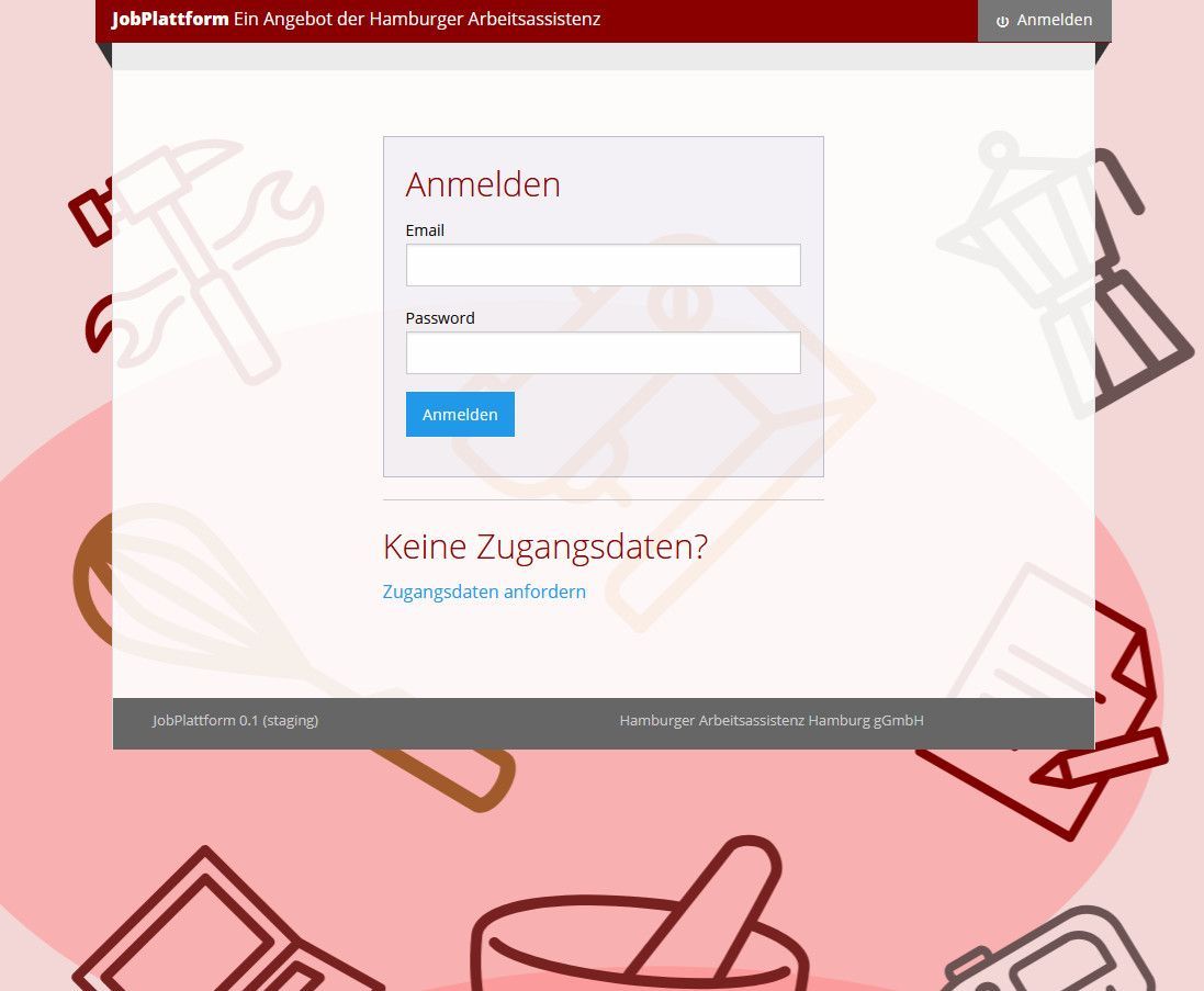 Unterseite der Website Jobplattform der Hamburger Arbeitsassistenz mit dem Login für Nutzer*innen