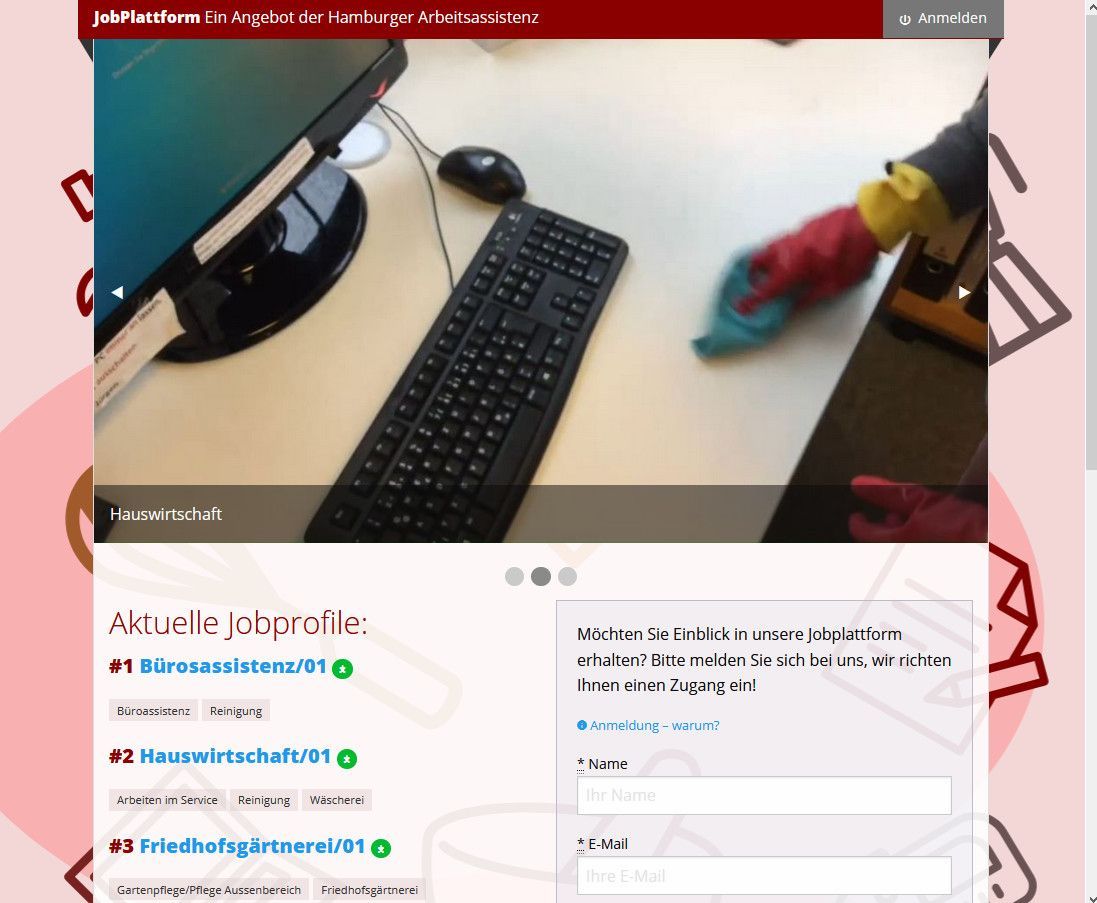 Startseite der Website Jobplattform der Hamburger Arbeitsassistenz