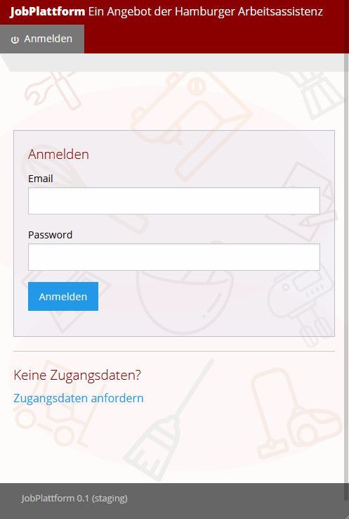 Unterseite der Website Jobplattform der Hamburger Arbeitsassistenz mit dem Login für Nutzer*innen, Smartphone-Version