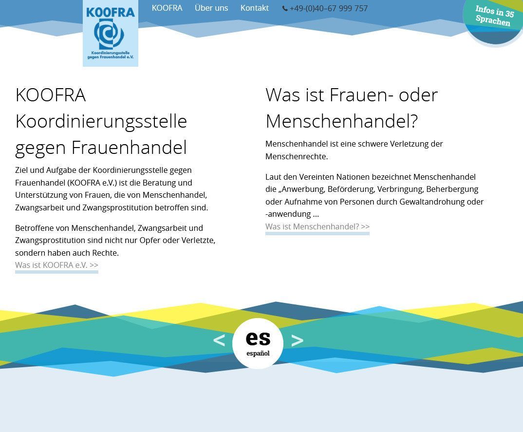 Startseite der Website KOOFRA Koordinierungsstelle gegen Frauenhandel