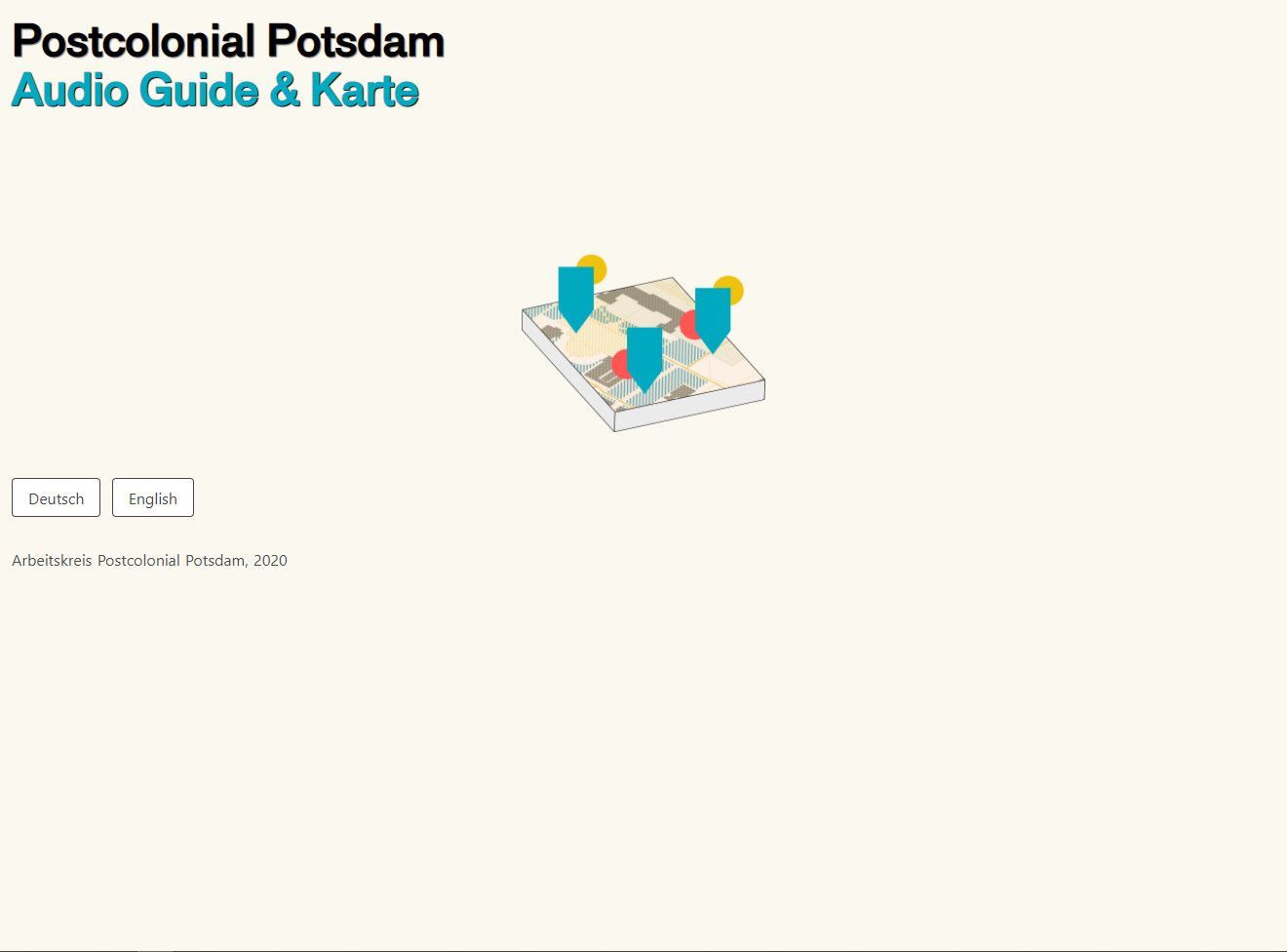 Startseite der Website Postcolonial Potsdam Audio Guide and Map