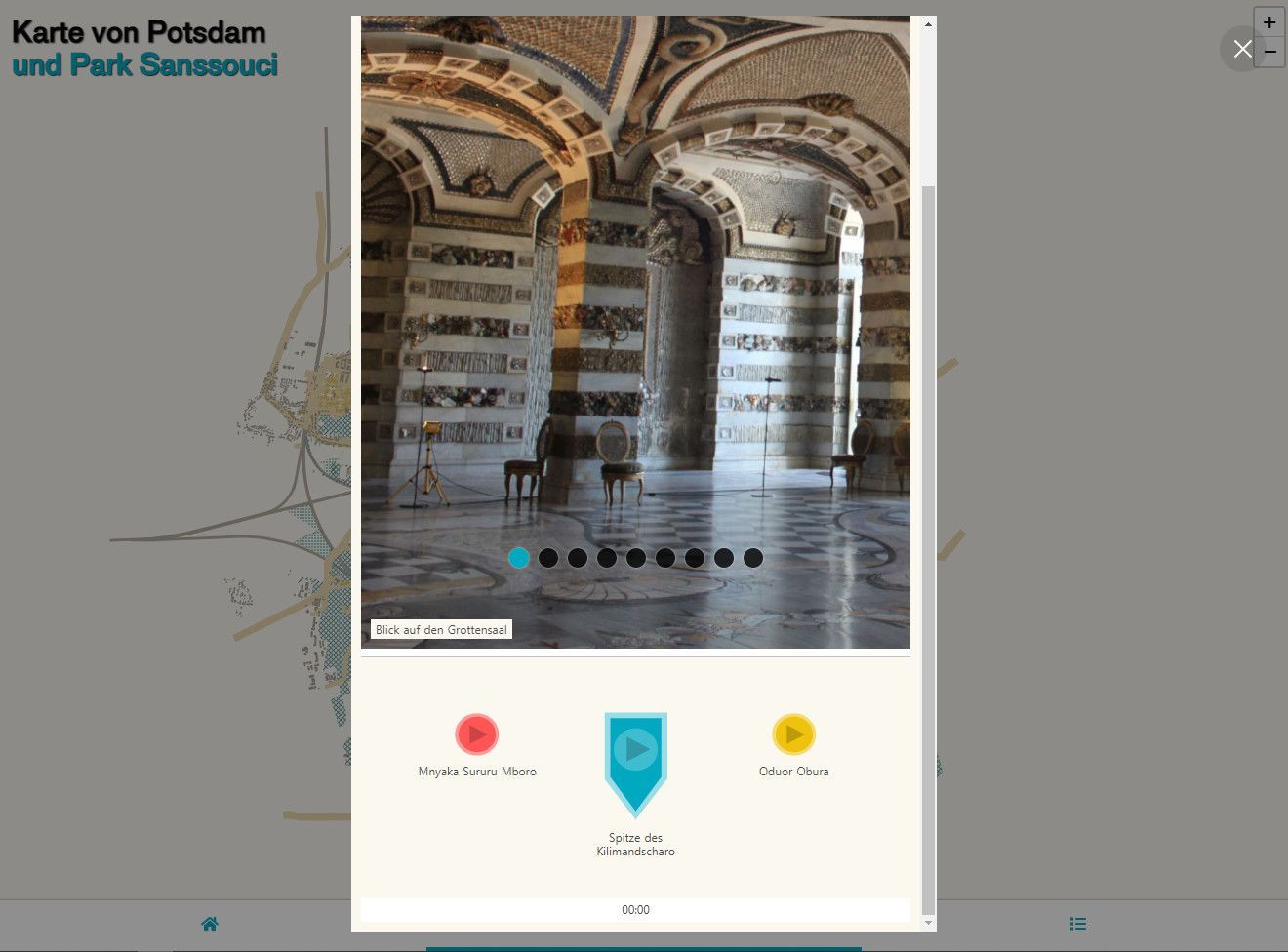Unterseite der Website mit einer Fotografie des Grottensaals zeigt