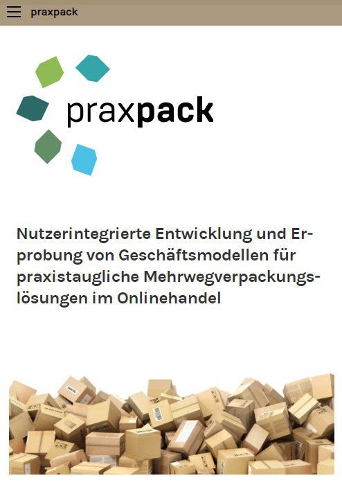 Startseite der Website Praxpack, Smartphone-Version