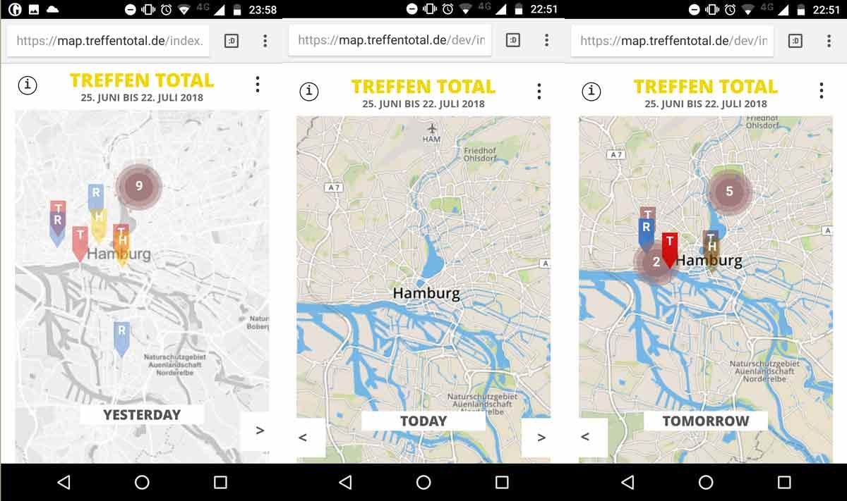 Startseite der Website Treffen Total 2018 Map mit einer Karte von Hamburg