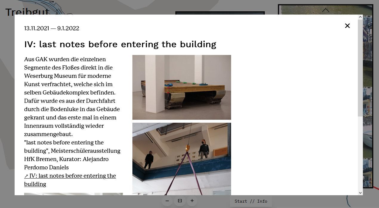 Unterseite der Website, die Ausstellung zeigt, bei der das Floß präsentiert worden ist