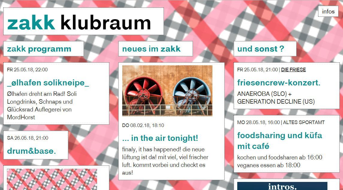 Startseite der Website zaak klubraum